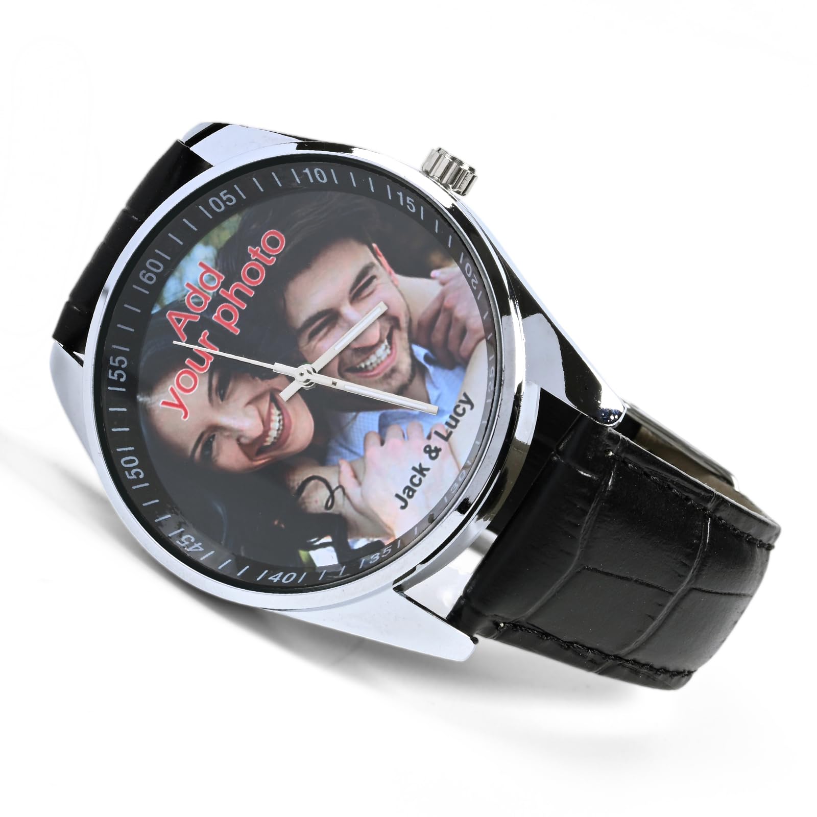 Custom Photo Watches for Men - Personalized Engraved Leather Watch for Boyfriend, Husband, Dad - Perfect Anniversary, Birthday, Valentine's Gift - Ideal for Weddings, Date Nights & Special Occasions