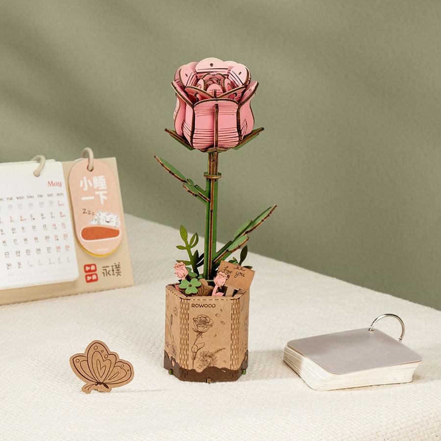 ROWOOD Roka Wooden Puzzle - Pink Rose Flower Jigsaw Puzzle for Adults & Kids, Brain Teaser Game, Home Decor & Gift Idea for Valentine's Day, Birthday, Christmas