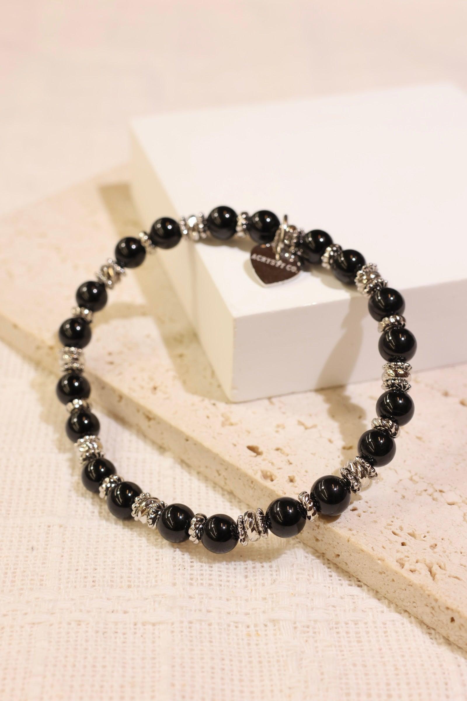 ACD Black Tourmaline Bracelet for Women & Men - Natural Stone Protection Jewelry for Energy, Stress Relief & Spiritual Healing - Perfect for Meditation, Yoga & Daily Wear