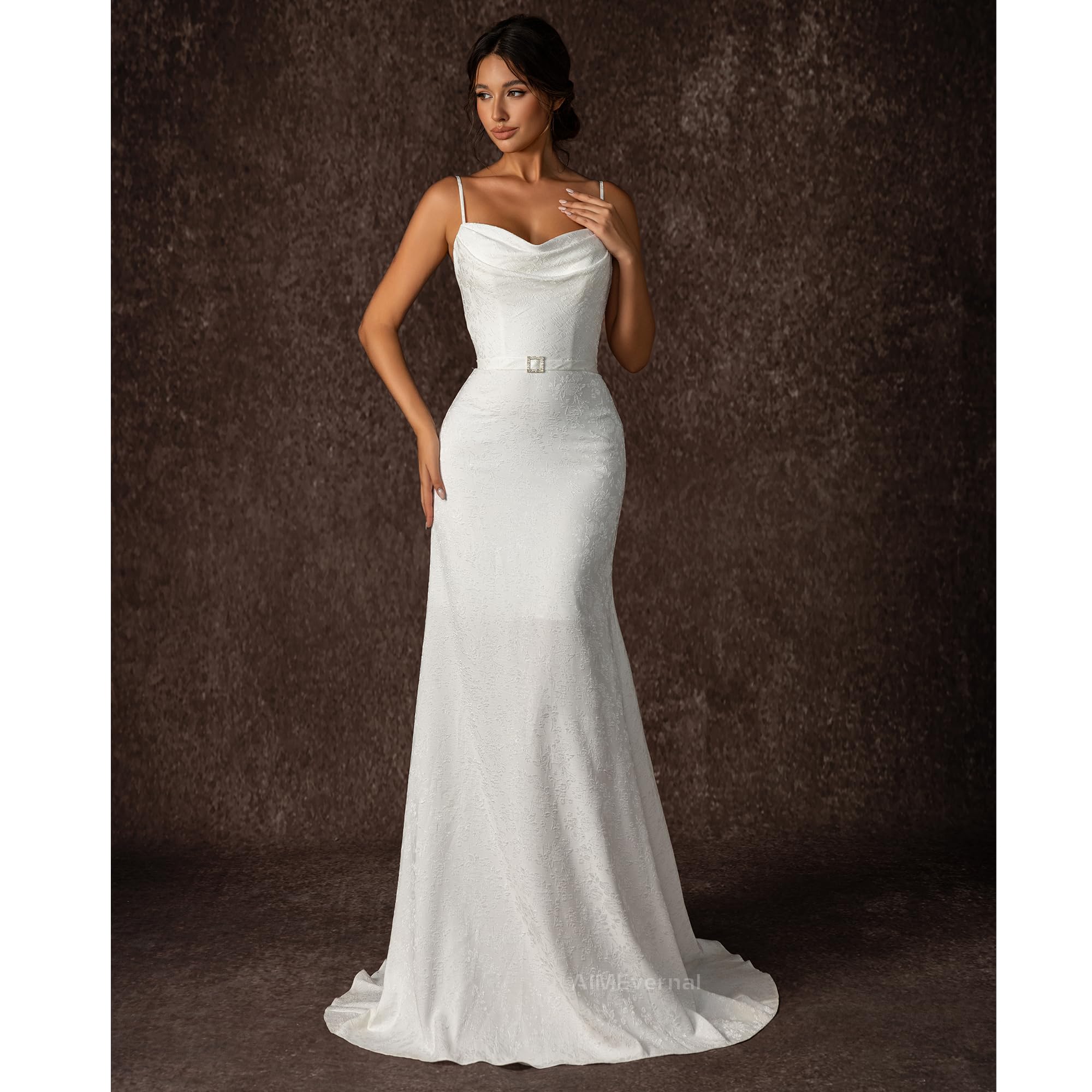 Elegant Lightweight Jacquard Wedding Dress for Women - Simple Halter Strap Bridal Gown | Perfect for Beach, Garden & Outdoor Ceremonies
