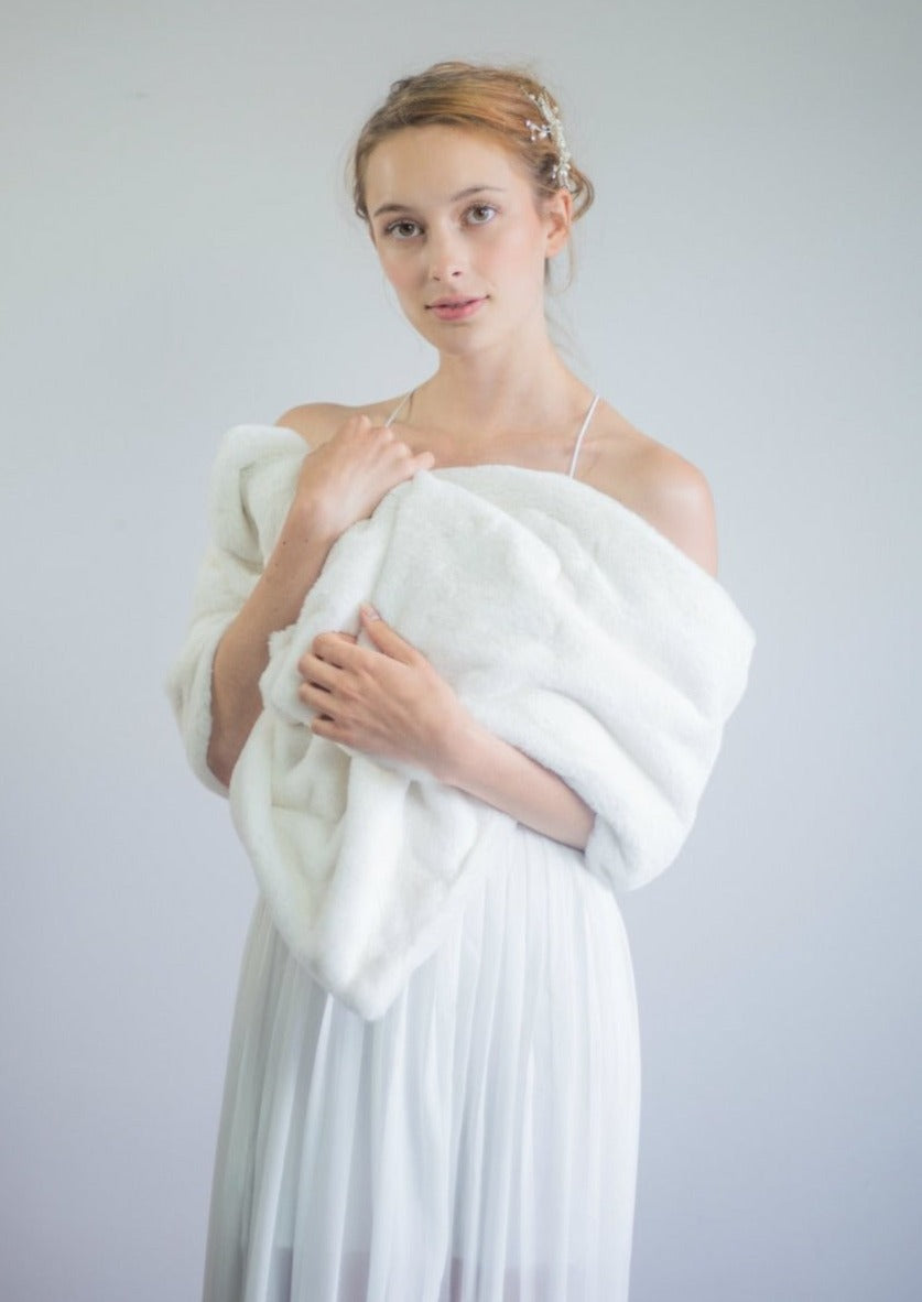 Luxury Ivory Double-Sided Fur Shawl Wrap - Soft & Warm Winter Accessory for Women (Jenny Wht05) | Perfect for Parties, Weddings & Cold Weather Fashion
