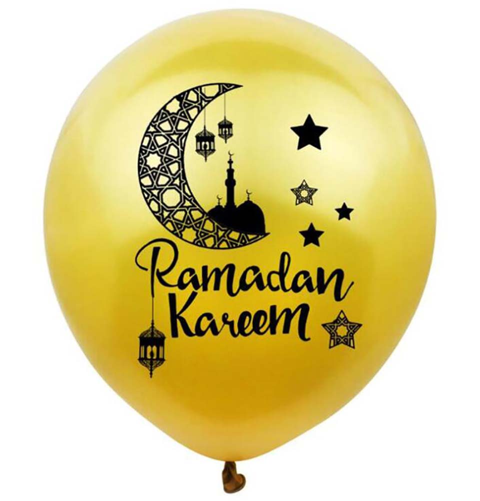 10 Pack Gold Ramadan Kareem Balloons - Islamic Holiday Decorations for Eid, Iftar Parties & Home Celebration