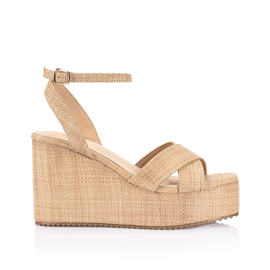 Callie Rope Wedges Women's Sandals - Natural Raffia Espadrille Platform Heels for Summer Beach Vacation & Boho Outfits