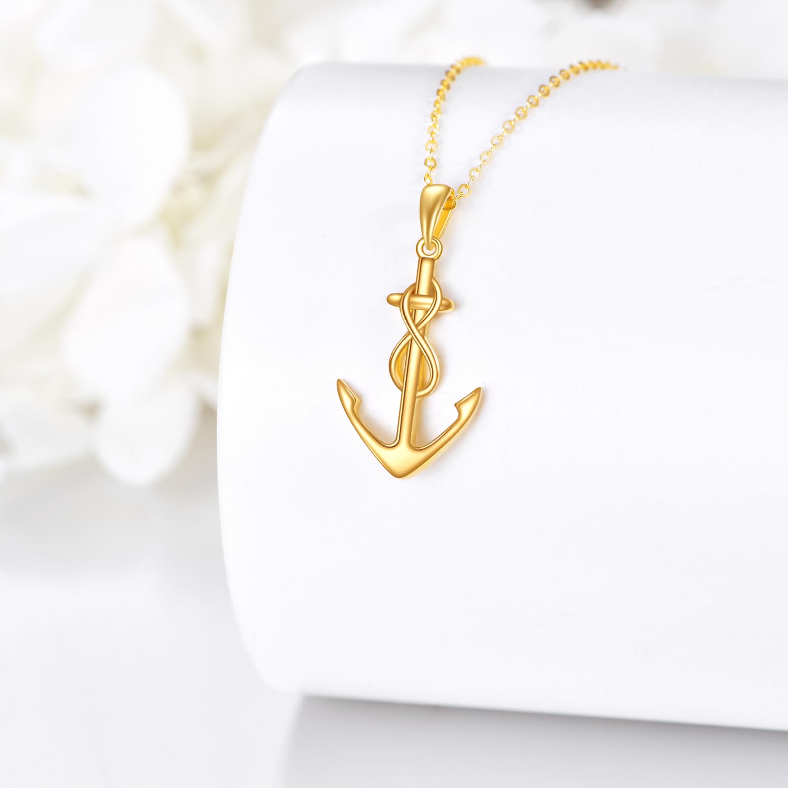 14K Yellow Gold Anchor Necklace for Women - Nautical Themed Jewelry with 18