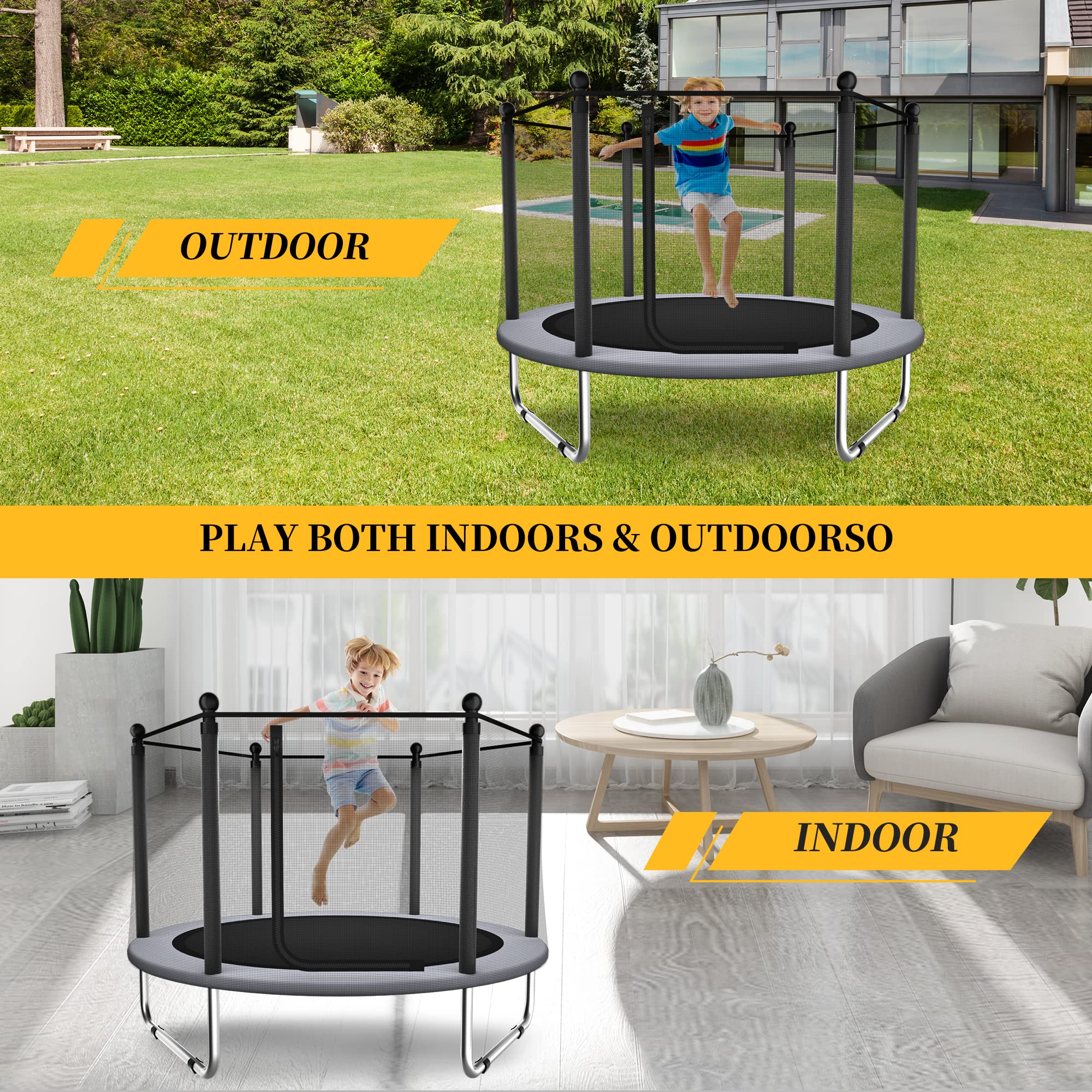 EL&IT 5FT Kids Trampoline with Safety Net - Indoor & Outdoor Toddler Trampoline for Ages 1-8, Round Mini Bouncer with Enclosure - Perfect Birthday Gift for Boys & Girls | Backyard Fun, Exercise, Playtime Activity
