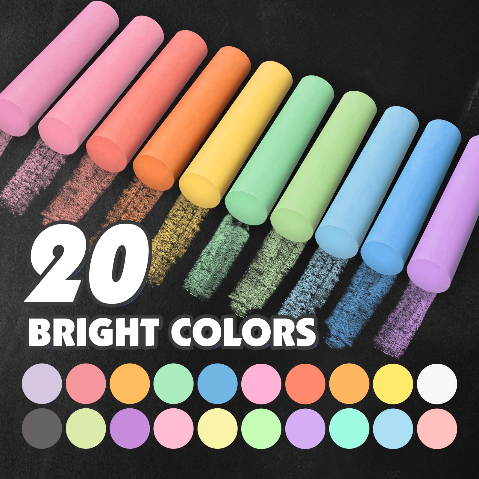 180PCS Washable Sidewalk Chalk Set - 20 Vibrant Colors, Non-Toxic Jumbo Chalks for Kids & Toddlers - Outdoor Pavement Drawing, Driveway Art, Birthday Party Activities & Summer Fun