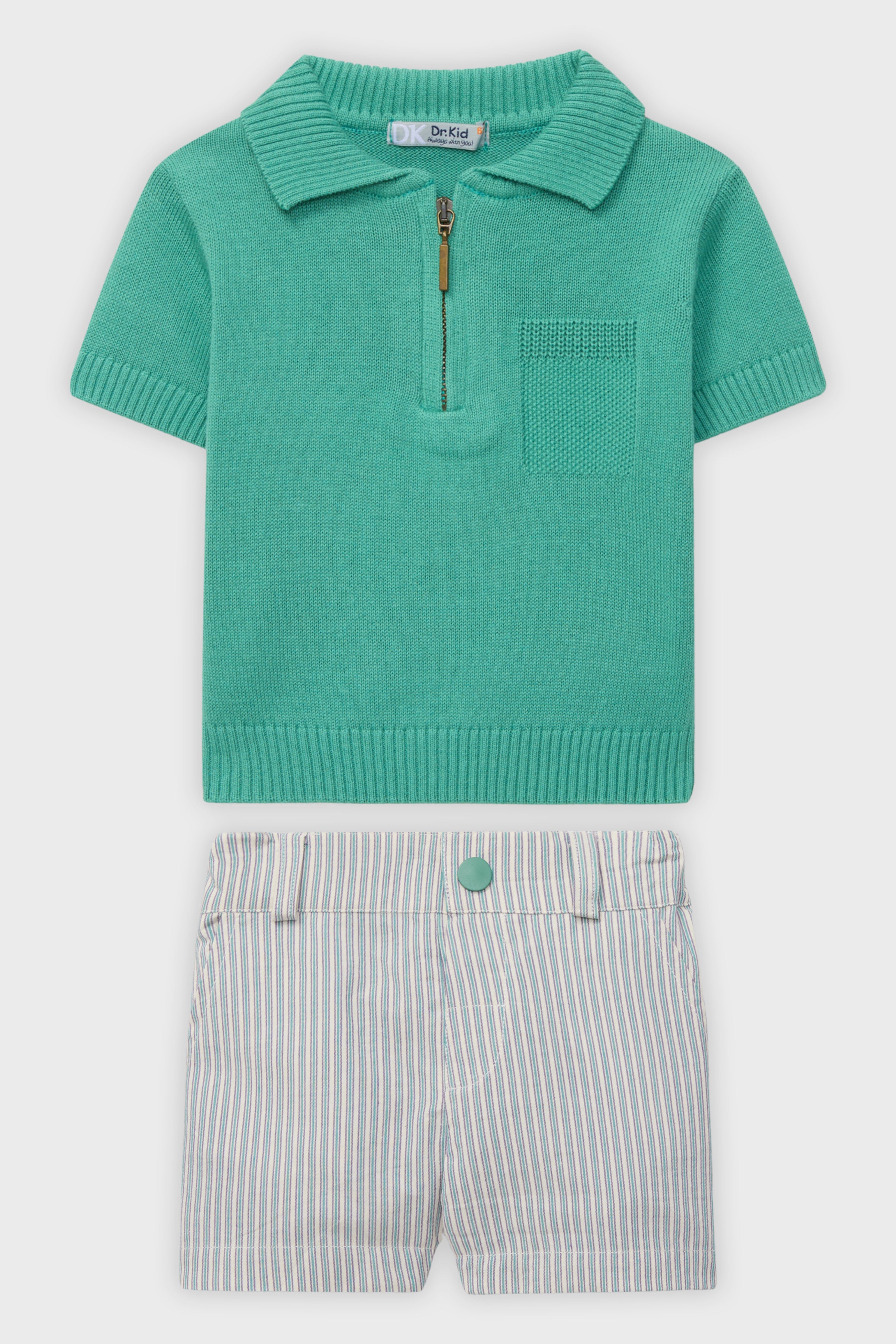 Stylish Green Knit Polo Top & Matching Shorts Set for Men - Perfect for Casual Outings, Summer Wear, and Outdoor Activities
