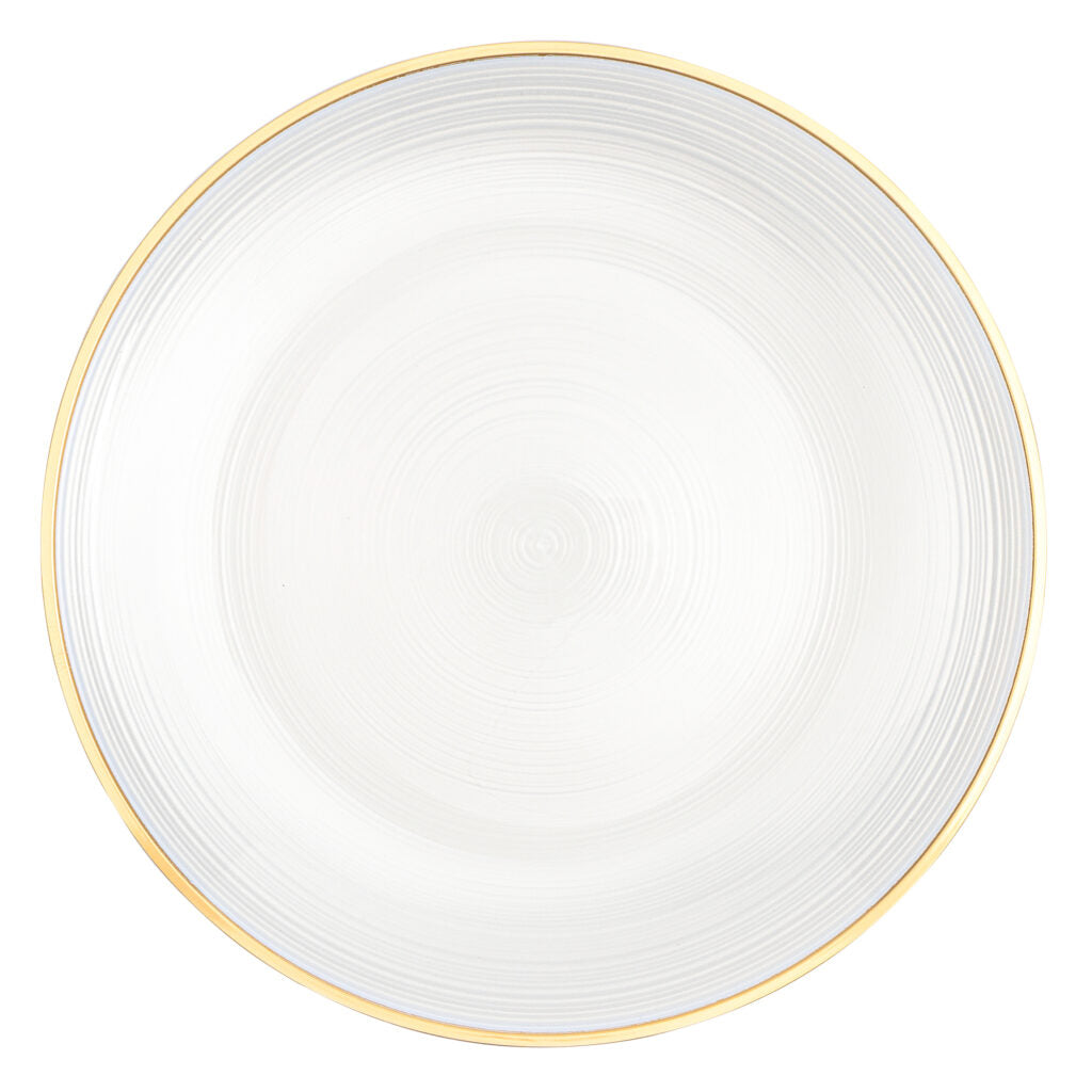 10-Pack Pearl & Gold Rim Round Plastic Plates - Elegant Crystal Design for Wedding, Party & Special Occasions