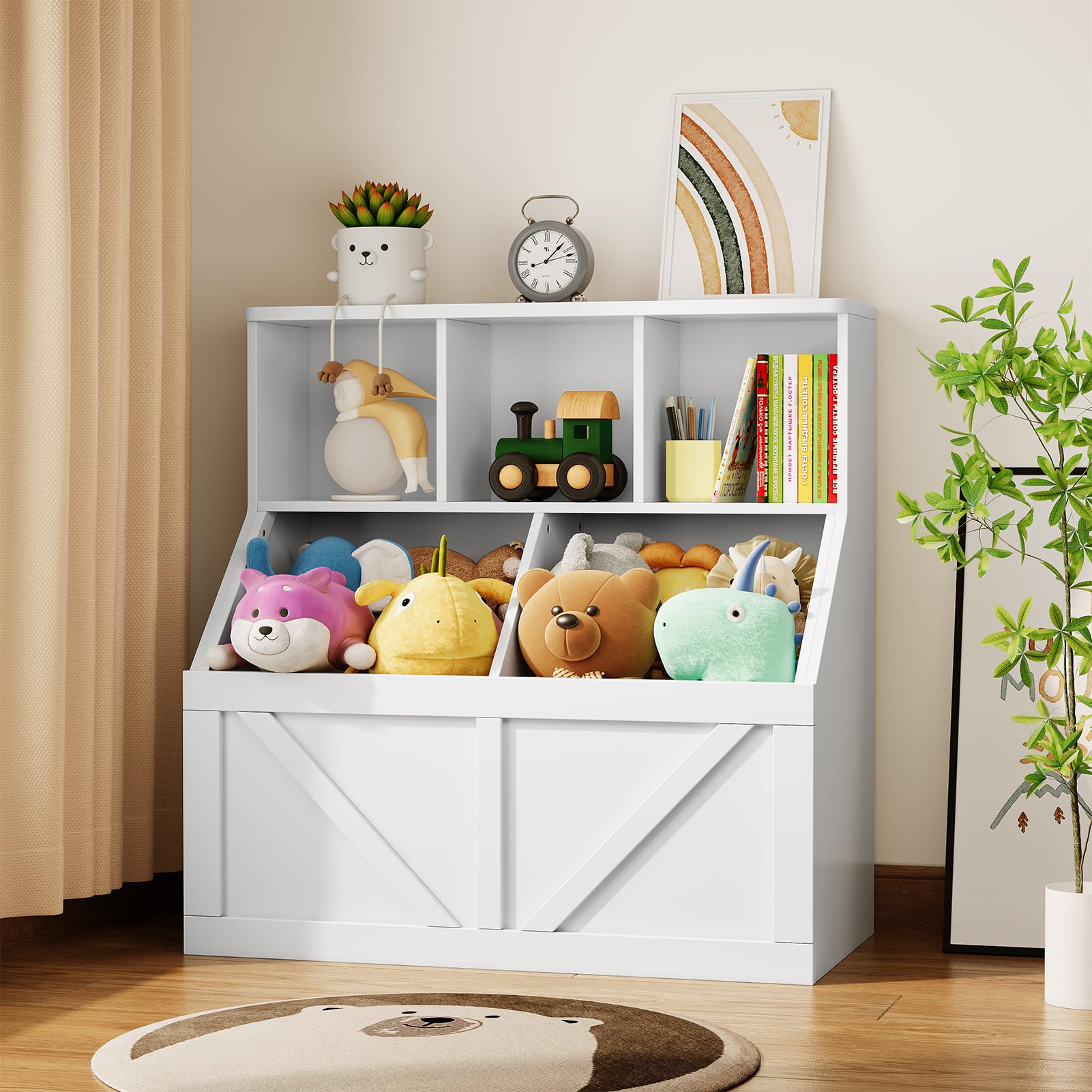 Kids Bookshelf and Toy Storage Organizer - Wooden Toy Cabinet with Shelves & Storage Bins for Playroom, Bedroom, Nursery, Classroom & Daycare - Perfect for Organizing Toys, Books & Learning Supplies