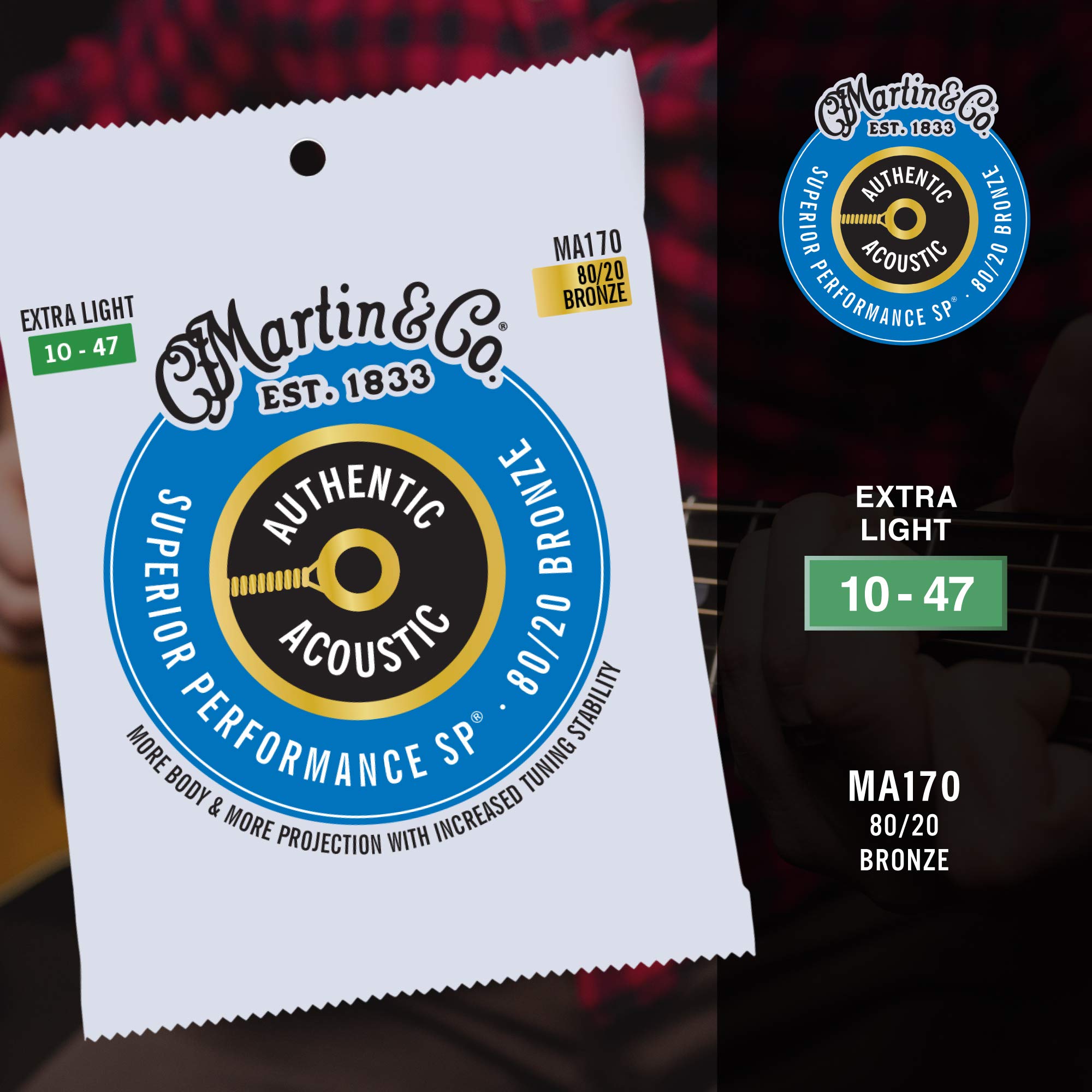 Martin Authentic Acoustic Guitar Strings - Extra Light 10-47 Gauge, 80/20 Bronze Wound for Superior Tone & Playability | Perfect for Beginners, Fingerstyle & Studio Recording