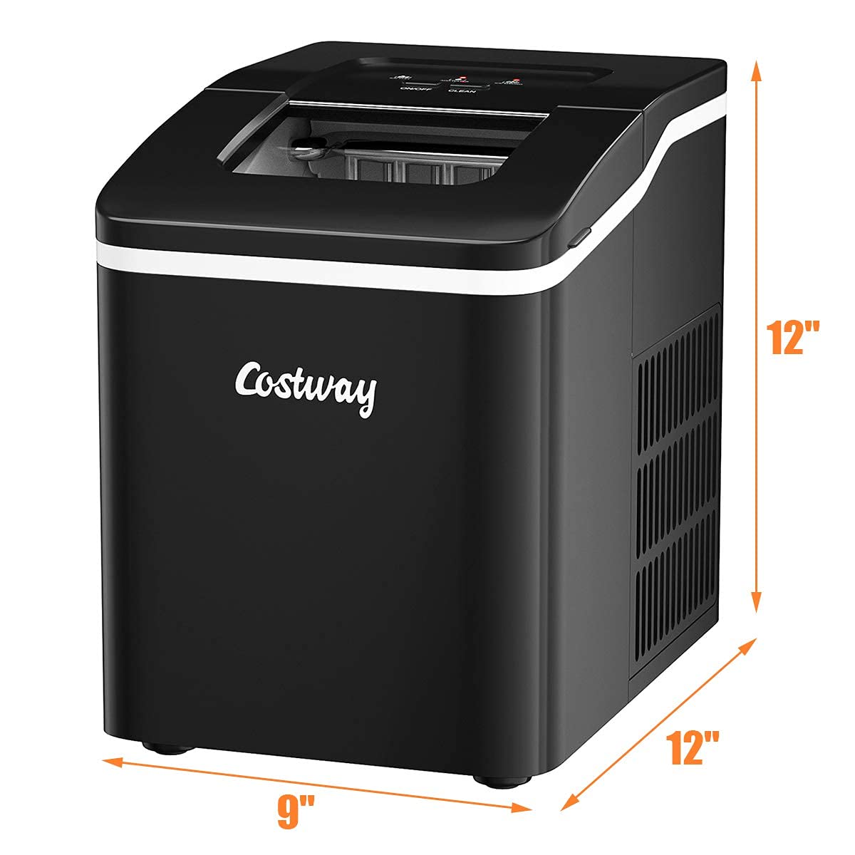 COSTWAY 26Lbs/24H Portable Countertop Ice Maker with Self-Cleaning Function - Makes Bullet Ice Cubes in 8 Minutes - Includes Scoop & Removable Basket - Perfect for Home, Office, Parties, Bars, and Outdoor Gatherings - Black
