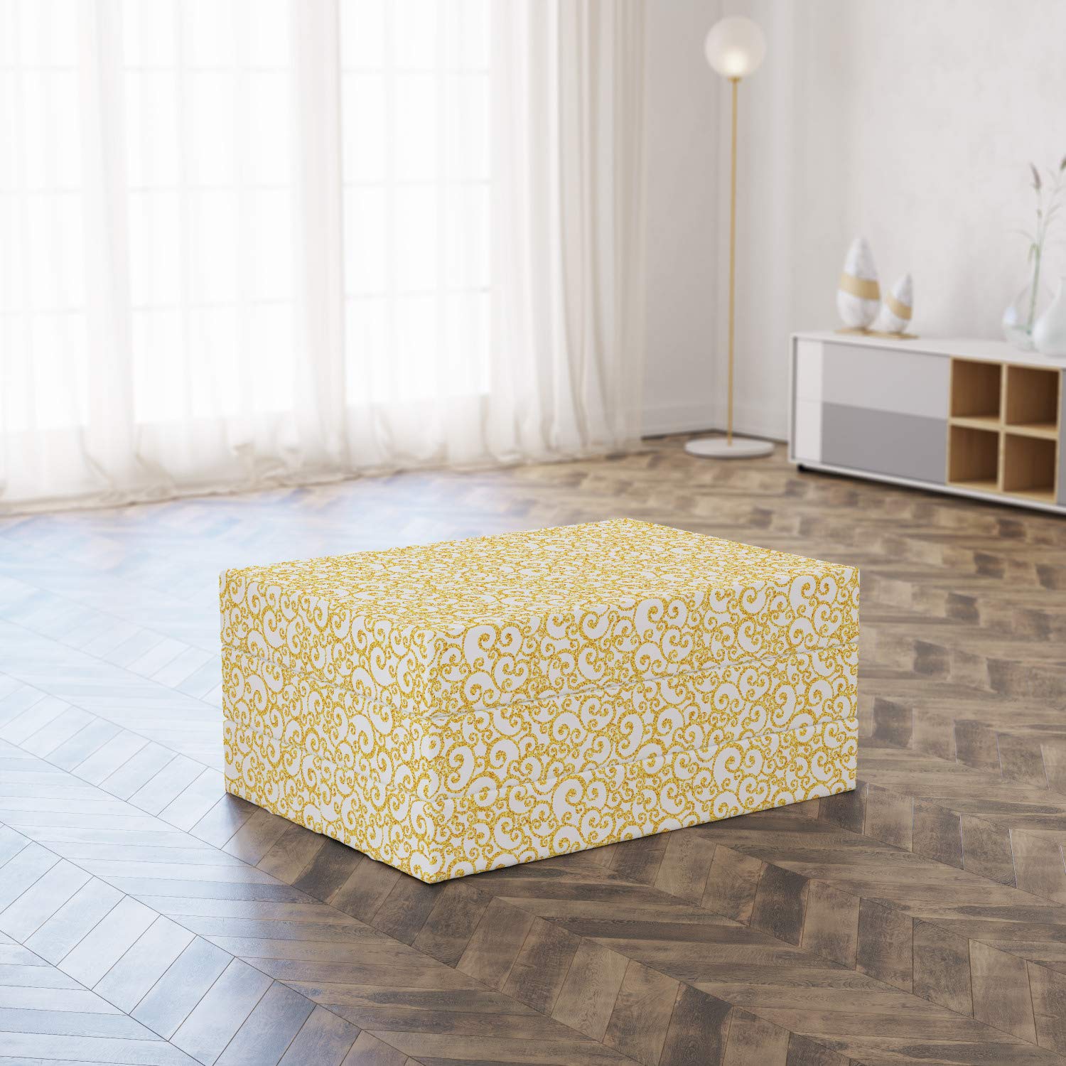 Ambesonne Victorian Foldable Mattress - Floral Swirling Lines Design, 74.8