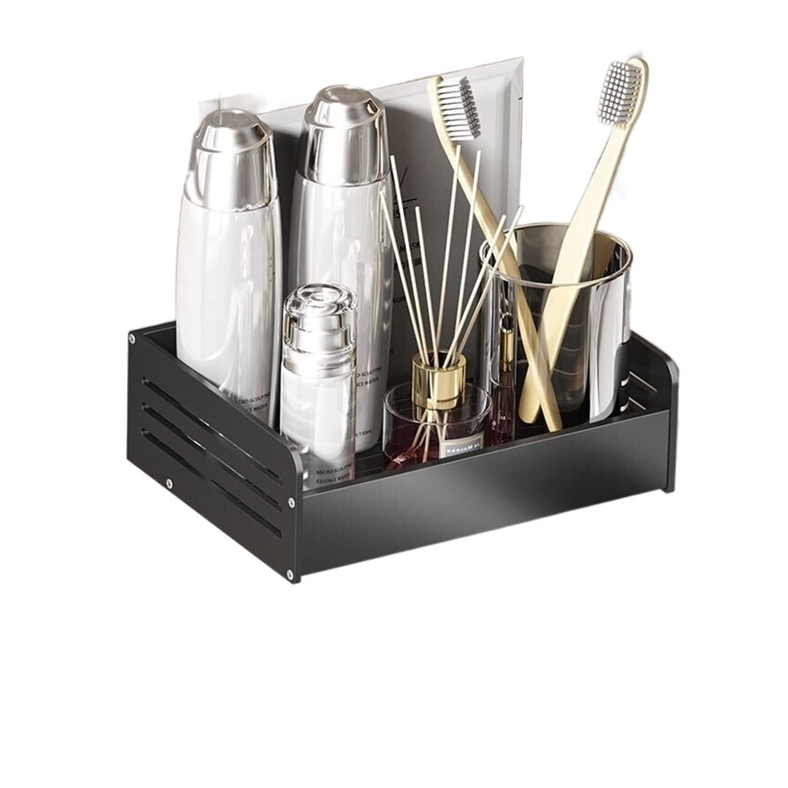 HAIDINB No Drill Shower Storage Rack - Multi-Functional Bathroom Organizer with Storage Box, Black (Size C) - Perfect for Small Spaces & Clutter-Free Showers