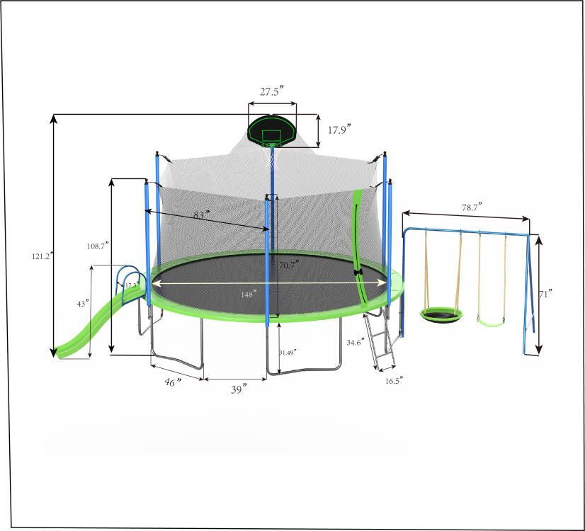14FT Outdoor Trampoline with Slide, Swings, Basketball Hoop & Ladder - ASTM Approved Large Recreational Trampoline with Safety Net for Kids & Adults - Perfect for Backyard Fun, Family Exercise & Outdoor Play