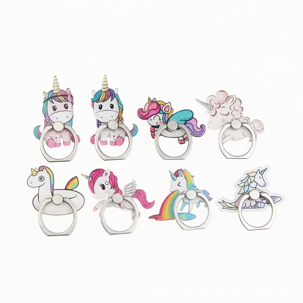8-Piece Cute Unicorn Phone Ring Holder - 360° Rotating & 180° Swivel Adjustable Stand for iPhone & All Smartphones - Perfect for Hands-Free Viewing, Gaming, and Selfies