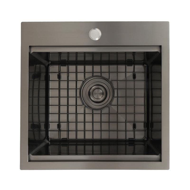STARSTAR 15x15x9 Inch Black Matte Stainless Steel Single Bowl Kitchen Sink - Drop-in/Topmount Workstation Sink with Grid, Dark Cutting Board & Strainer - Perfect for Kitchen, Bar, Laundry, Office & Outdoor Use