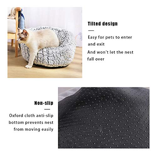 **La La Pet Luxury Plush Donut Pet Bed for Cats & Small Dogs – Self-Warming Calming Cuddler Bed for Improved Sleep – Soft Grey Small Size – Perfect for Cozy Naps & Stress Relief**