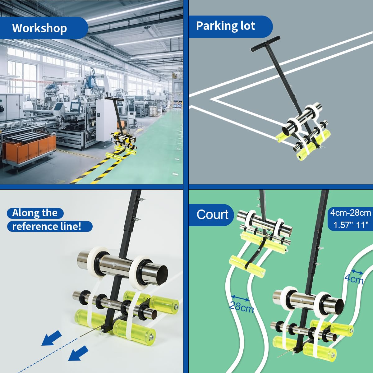 Professional Playing Field Line Striping Machine & Basketball Court Marking Kit with Circle Drawing Tool - Upgraded Wide Floor Tape Applicator for Road Warning, Warehouse, Parking Lot | Perfect for Sports Courts, Industrial Safety & Parking Lot Marking