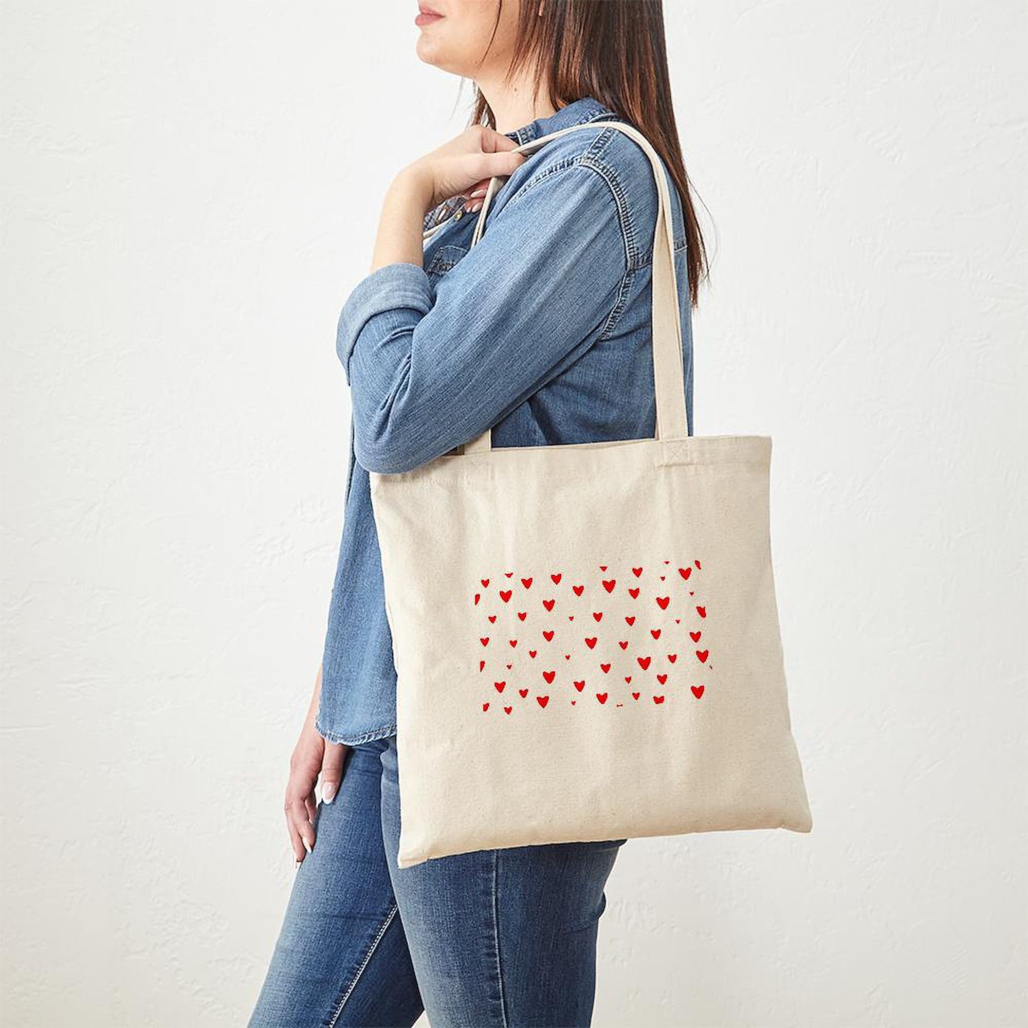 Red Hearts Canvas Tote Bag - Eco-Friendly Reusable Shopping Bag with Romantic Design | Perfect for Groceries, Beach Trips & Valentine's Day Gifts