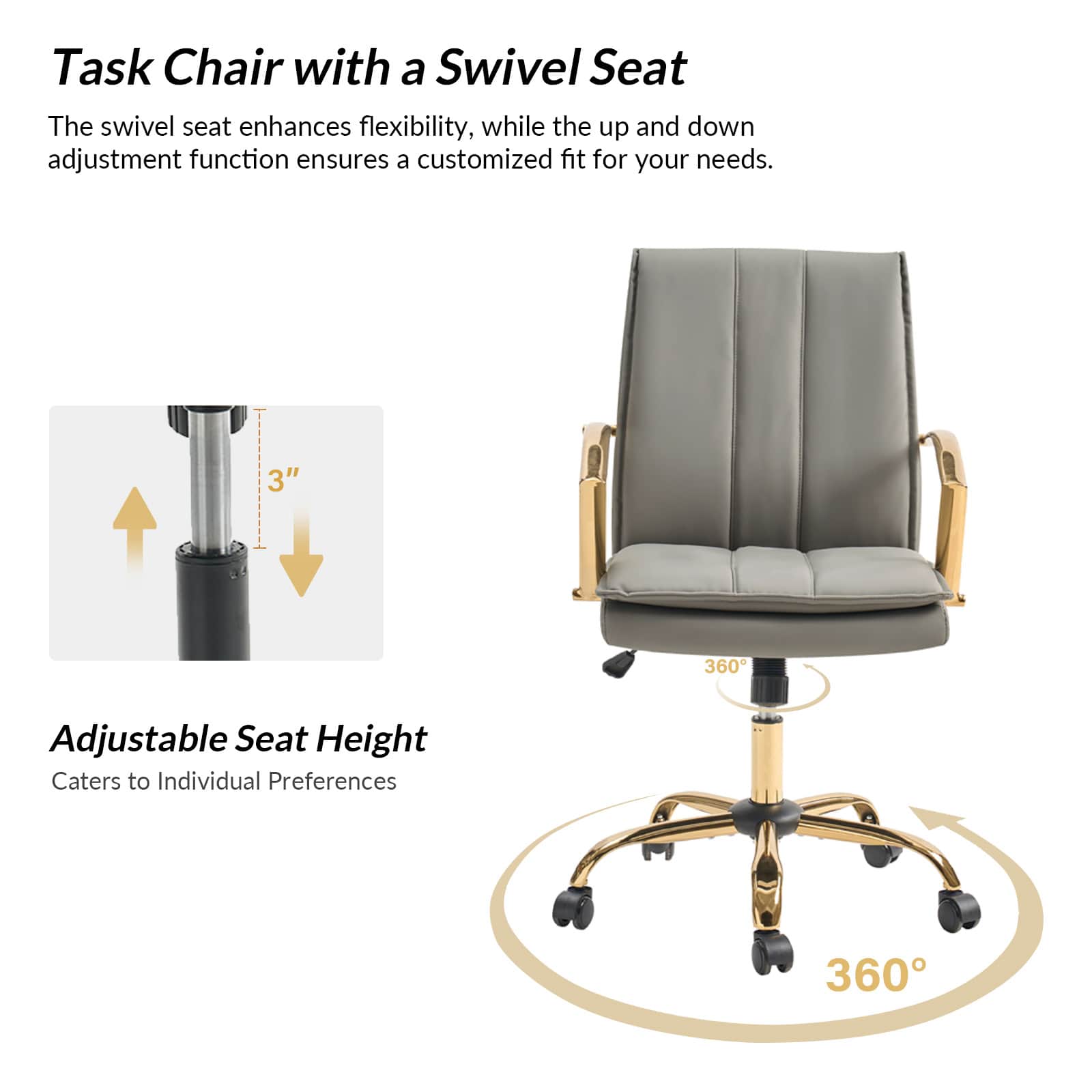Roberto PU Leather Rocking Office Chair - Ergonomic Desk Chair with Adjustable Height & Swivel Base for Home Office, Gaming, and Workspace Comfort