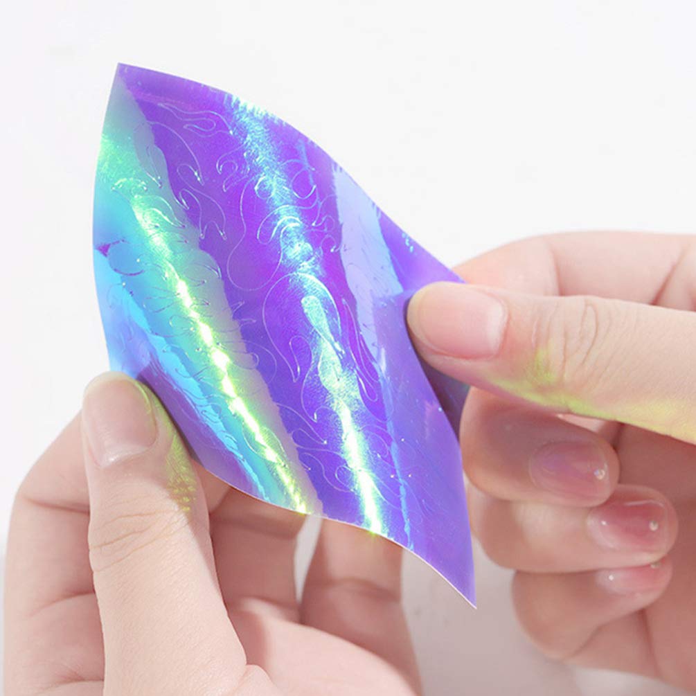 Lurrose Holographic Flame Nail Stickers - 16 Sheets Fire Nail Art Decals, DIY Nail Foils & Adhesive Stencils for Manicure - Perfect for Parties, Halloween, and Festive Nail Designs