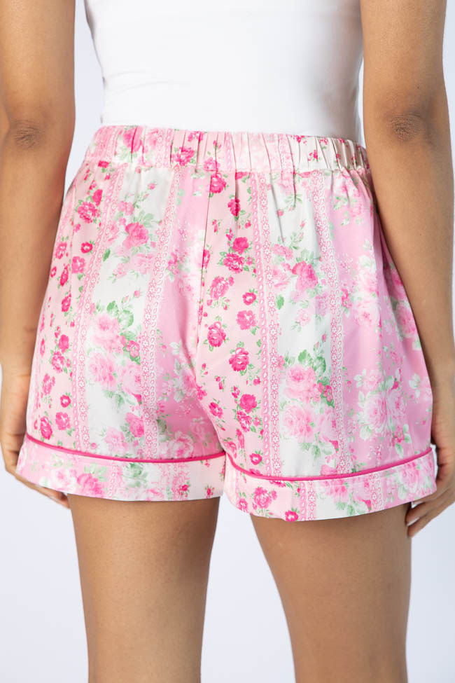 Pink Multi Floral Satin Pajama Shorts for Women - Soft & Comfortable Sleepwear for Summer Nights, Lounging & Vacation