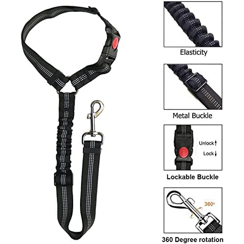 **Adjustable Dog Seat Belt for Cars - Strong Pet Safety Harness with Elastic Lead - Secure Headrest Restraint for Dogs, Puppies, Cats & Pets (Black) - Perfect for Road Trips, Vet Visits & Safe Travel**