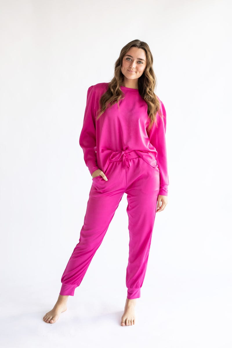 Luxury Satin Pajama Set for Women - Soft & Comfortable Hot Pink Sleepwear - Perfect for Relaxing at Home, Spa Days & Romantic Nights