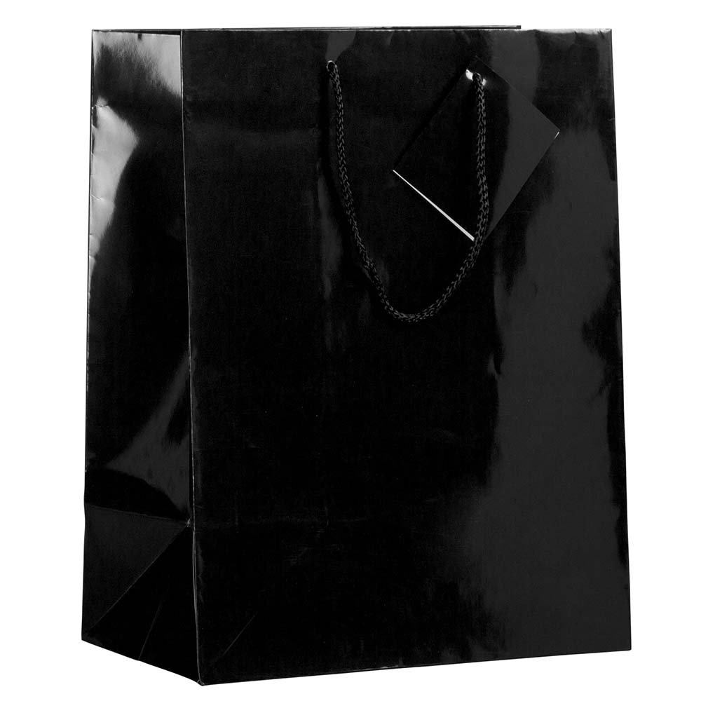 JAM PAPER Glossy Gift Bags with Rope Handles - Large 10x5x13 Inches - Black - 6 Pack - Perfect for Birthday, Wedding & Holiday Gift Wrapping