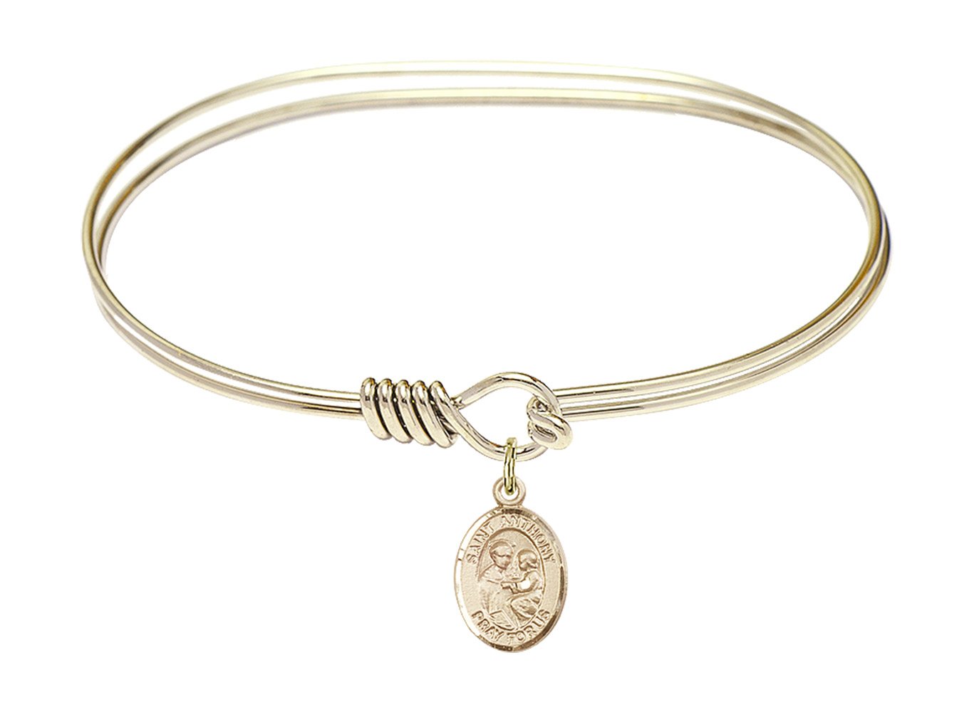 F A Dumont 7 Inch Oval Eye Hook Bangle Bracelet with St. Anthony of Padua Charm - Elegant Religious Jewelry for Women, Perfect for Church, Weddings & Everyday Wear