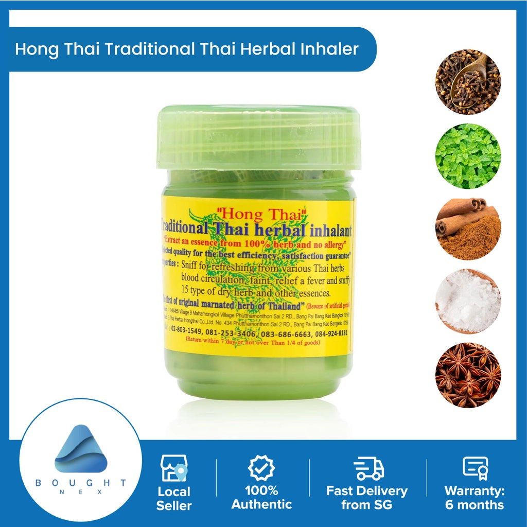 Hong Thai Traditional Thai Herbal Inhaler - Natural Nasal Congestion Relief & Motion Sickness Aid - Refreshing Aromatherapy for Travel, Work & Stress Relief