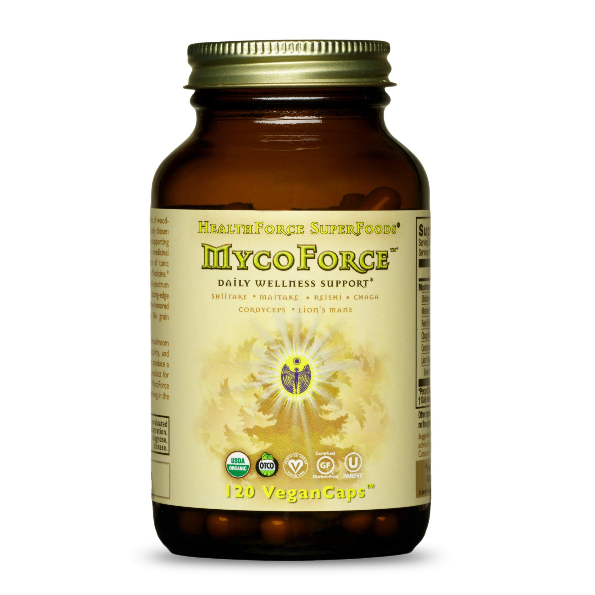 HealthForce SuperFoods MycoForce Immunity Mushroom Supplement - 120 Vegan Capsules with Shiitake, Maitake, Reishi & Chaga - Organic Immune Booster, Gluten Free - 60 Servings - Supports Wellness for Busy Lifestyles & Immune Health