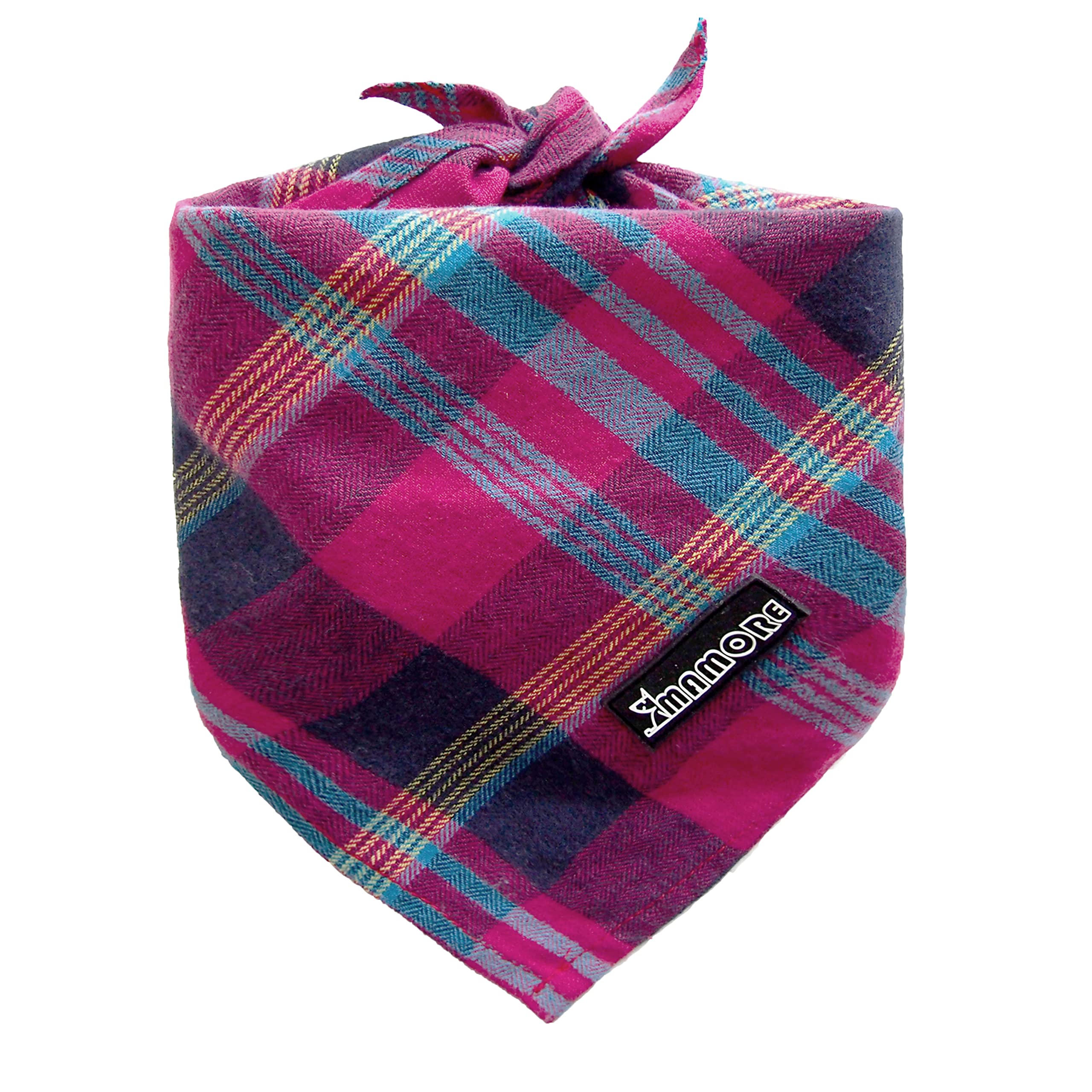 Adjustable Plaid Dog Bandanas - 1PC Soft Washable Cotton Triangle Bib Kerchief Scarf for Small, Medium & Large Dogs & Cats (Fuchsia & Blue, Small) - Perfect for Pet Fashion, Daily Walks & Photo Shoots