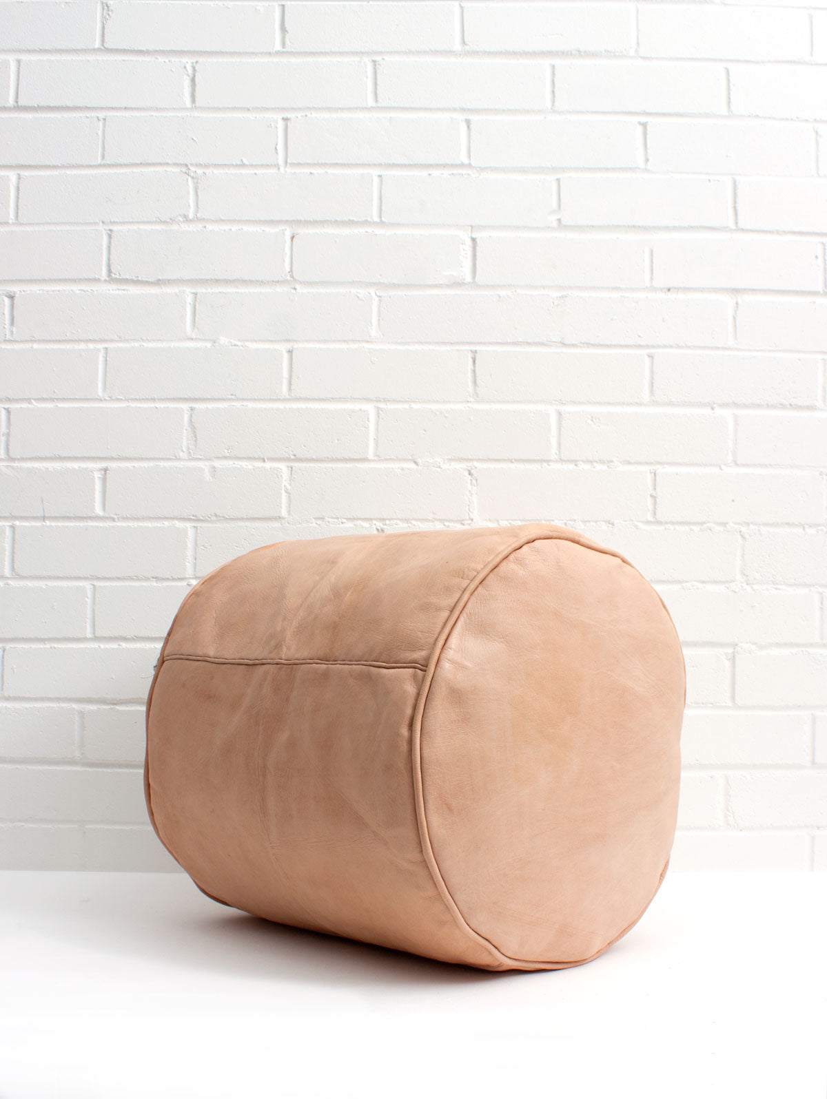 Handmade Moroccan Leather Drum Pouffe Ottoman - Natural Brown, Slight Imperfections - Perfect for Living Room, Bedroom & Boho Decor