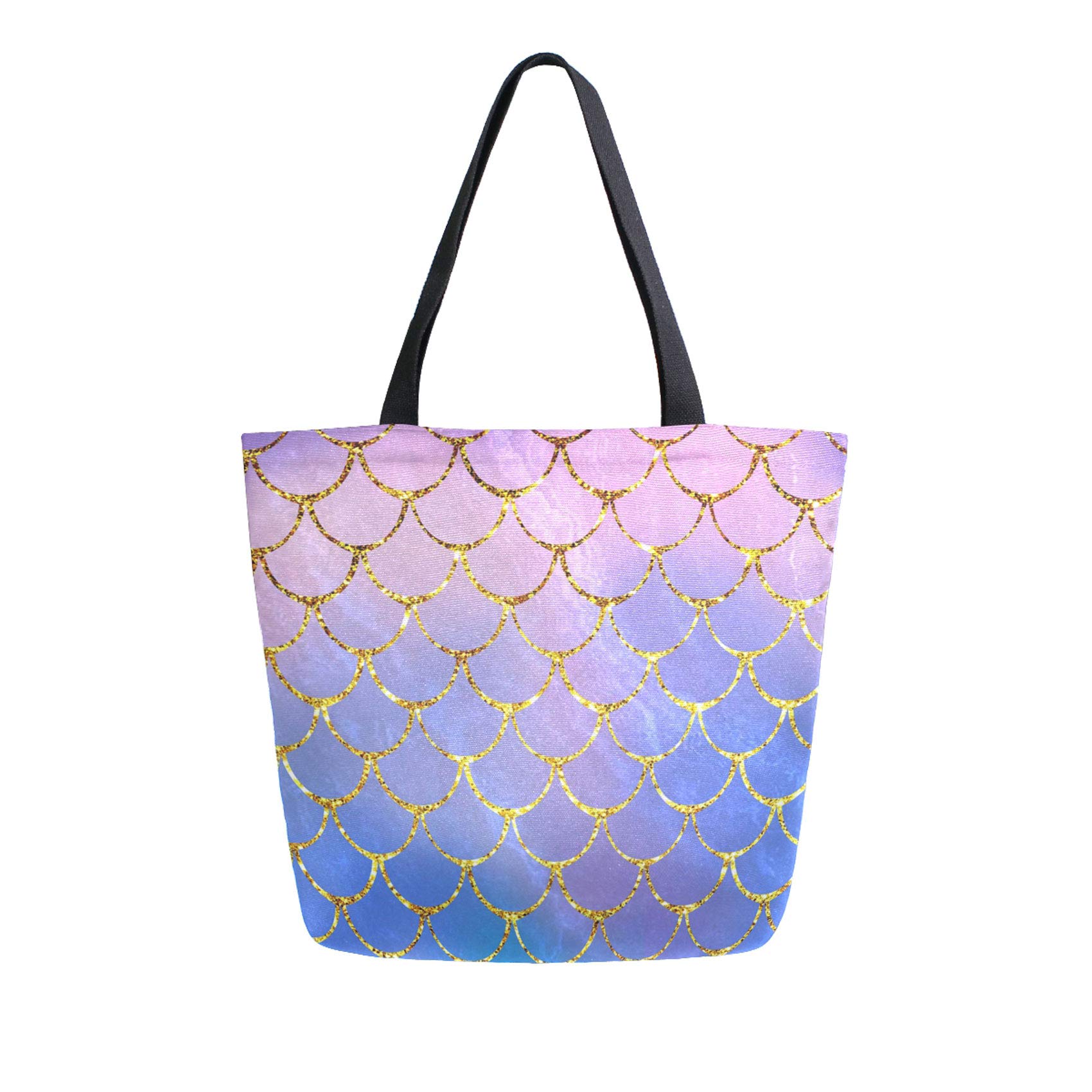 Mermaid Scale Canvas Tote Bag for Women - Large Reusable Cotton Shopping Bag with Shoulder Strap | Heavy Duty Grocery Tote | Perfect for Beach, Market & Everyday Use