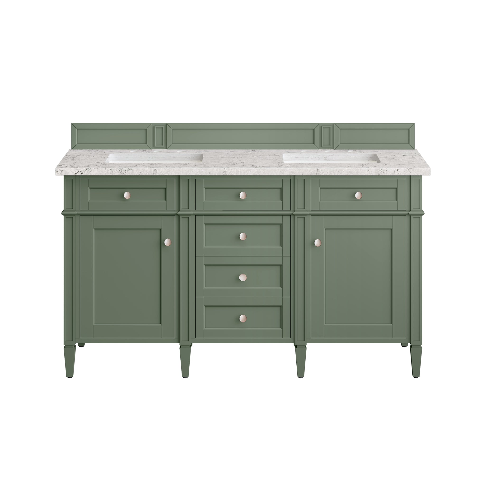 Brittany 60-Inch Double Bathroom Vanity in Smokey Celadon with 3CM Eternal Jasmine Pearl Countertop - Perfect for Master Bathroom Renovation & Luxury Home Upgrade