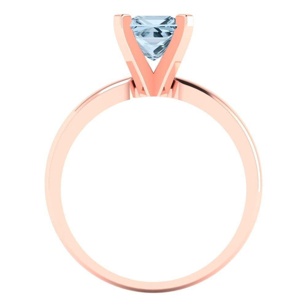0.95ct Natural Light Sea Blue Aquamarine Princess Cut Solitaire Ring in 14k Rose Gold for Women | Classic 4-Prong Engagement Ring, Wedding Band & Anniversary Gift | Elegant Jewelry for Special Occasions