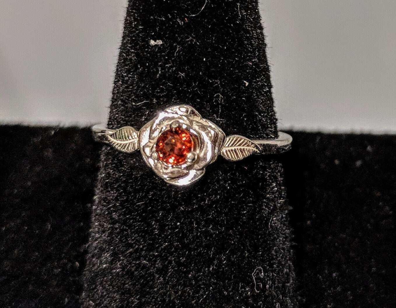 Solid Sterling Silver or 14K White/Yellow/Rose Gold Floral Rose with Leaves Ring - Natural Gemstone Promise Ring (Size 4-7) for Weddings, Anniversaries & Romantic Gifts