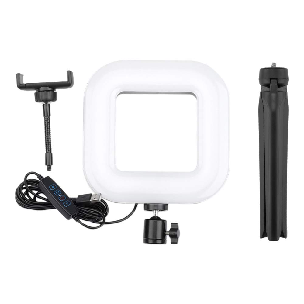 TAMOSH D21 7-Inch LED Square Fill Light with 3-Level Brightness Adjustment, USB-Powered Foldable Phone Tripod Holder - Perfect for YouTube Videos, TikTok Live Streaming & Product Photography