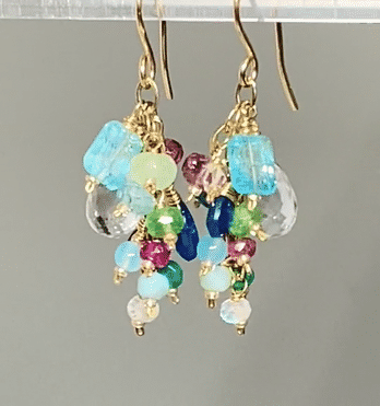 Natural Crystal Quartz Dangle Earrings with Multi Gemstone Cluster - Elegant Boho Jewelry for Women | Perfect for Parties, Weddings & Everyday Wear