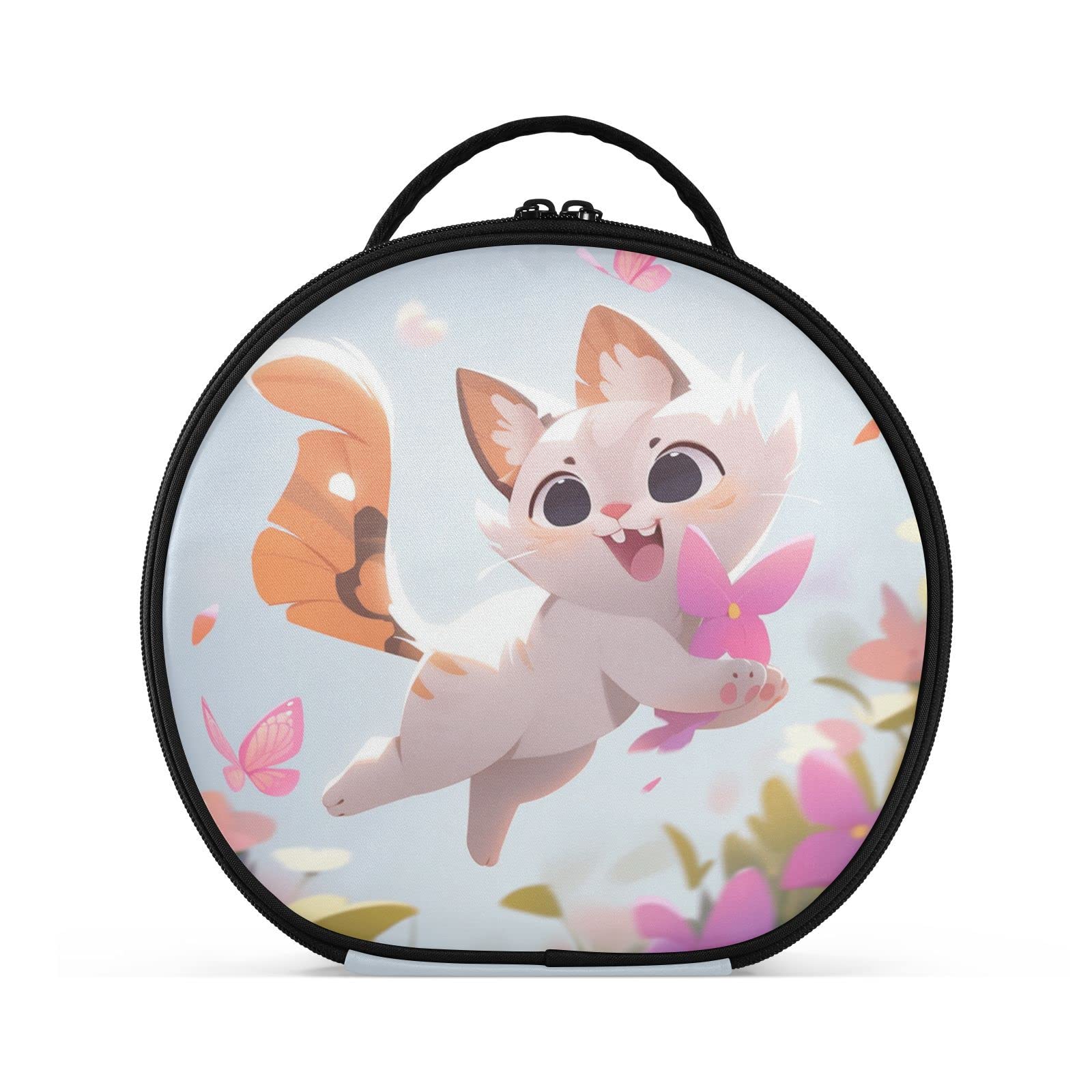 Linqin Travel Makeup Case for Women - Portable Cosmetic Organizer with Adjustable Dividers, Cute Happy Cat Design - Perfect for Jewelry, Brushes & Toiletry Storage | Ideal for Travel, Home & Salon Use