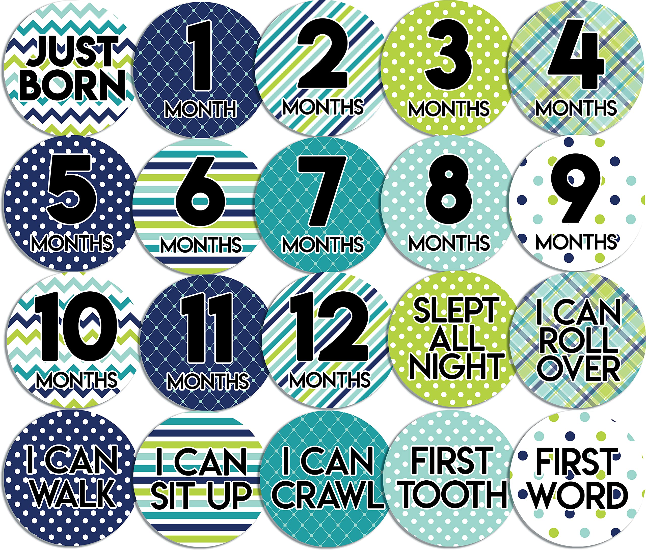 Baby Monthly Milestone Stickers for Newborn Boys - Set of 20 Adhesive Photo Props - Perfect for Monthly Growth Tracking, Baby Photo Shoots & Scrapbooking