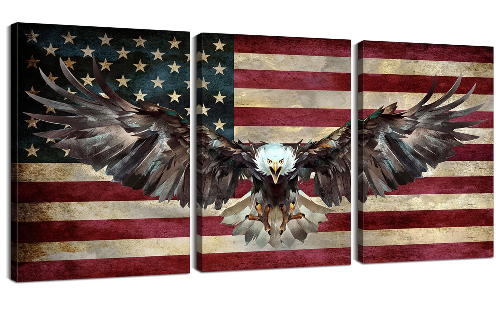 3 Piece American Flag Wall Art Set - Patriotic Wooden Flag Decor for Living Room & Bedroom - Army Military Eagle Wall Hangings - Ready to Hang Home Decor (20''W x 28''H x 3PCS) - Perfect for Veterans Day, Memorial Day & 4th of July Celebrations