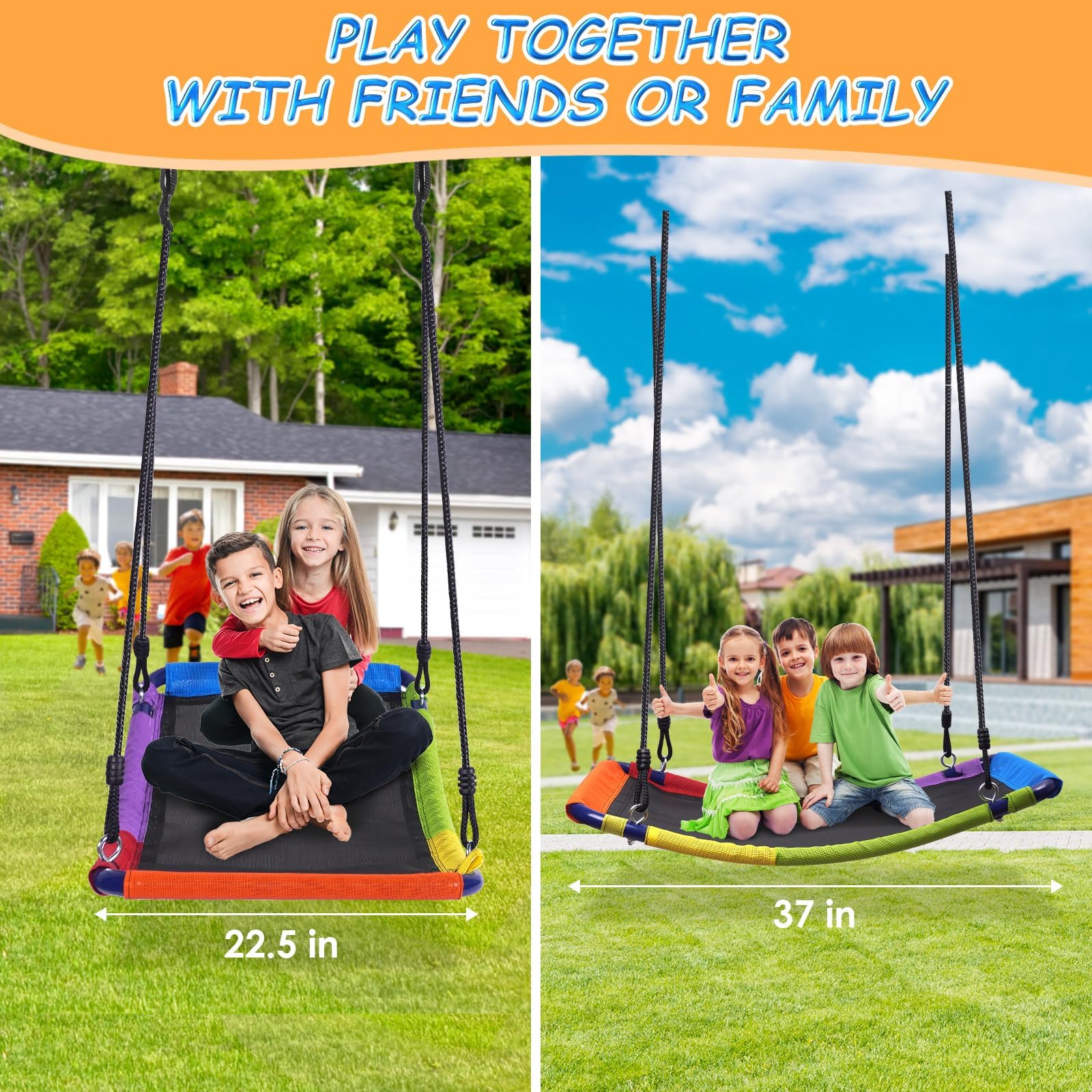 Durable 440lbs Heavy-Duty Metal A-Frame Swing Set for Backyard - Includes 1 Rectangle Platform Swing & 1 Kids Swing Seat - Perfect for Outdoor Play, Family Fun & Backyard Entertainment