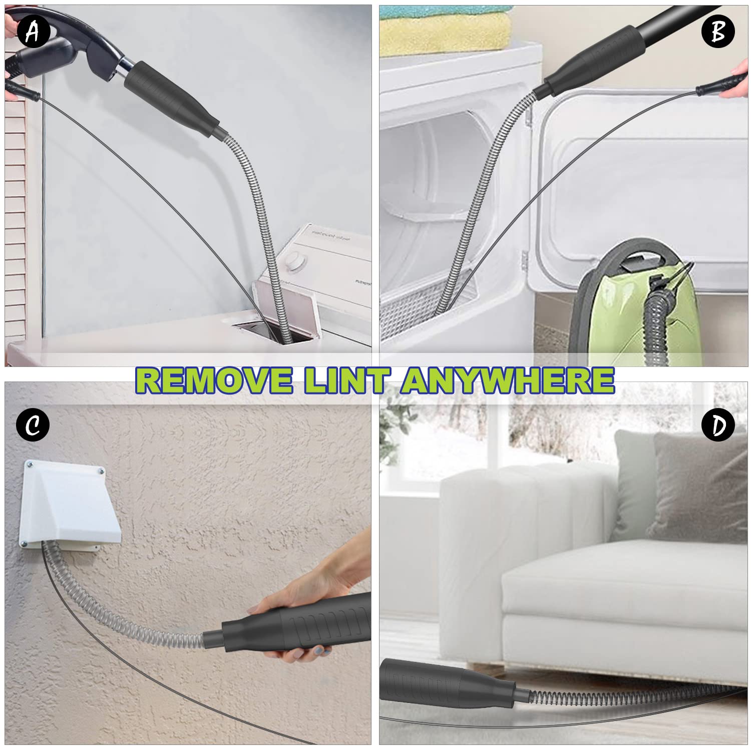 Sealegend Dryer Vent Cleaning Kit with Flexible Guide Wire, Vacuum Hose & Lint Remover Brush - Black | Prevent Fire Hazards & Improve Dryer Efficiency for Home Laundry Rooms