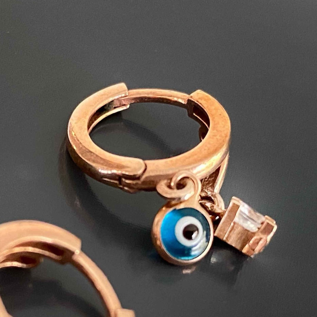 Baby Evil Eye Rose Gold Earrings for Women - Protection Charm Jewelry for Newborns, Baptism, Baby Shower Gifts & Everyday Wear
