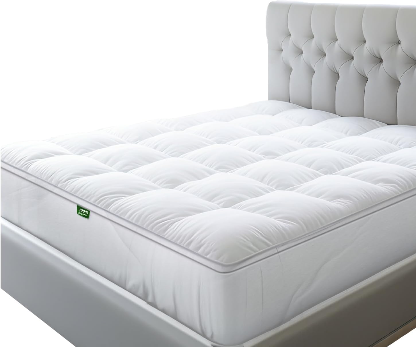Sleep Mantra 100% Cotton Full Size Mattress Topper - Premium Cooling Wrap-Around Design Fits 20-Inch Mattress | Ultra Soft Breathable Quilted Down Alternative Fill | Perfect for Hot Sleepers & Allergy Relief (White) - Ideal for Guest Beds, Dorm Rooms & Master Bedrooms