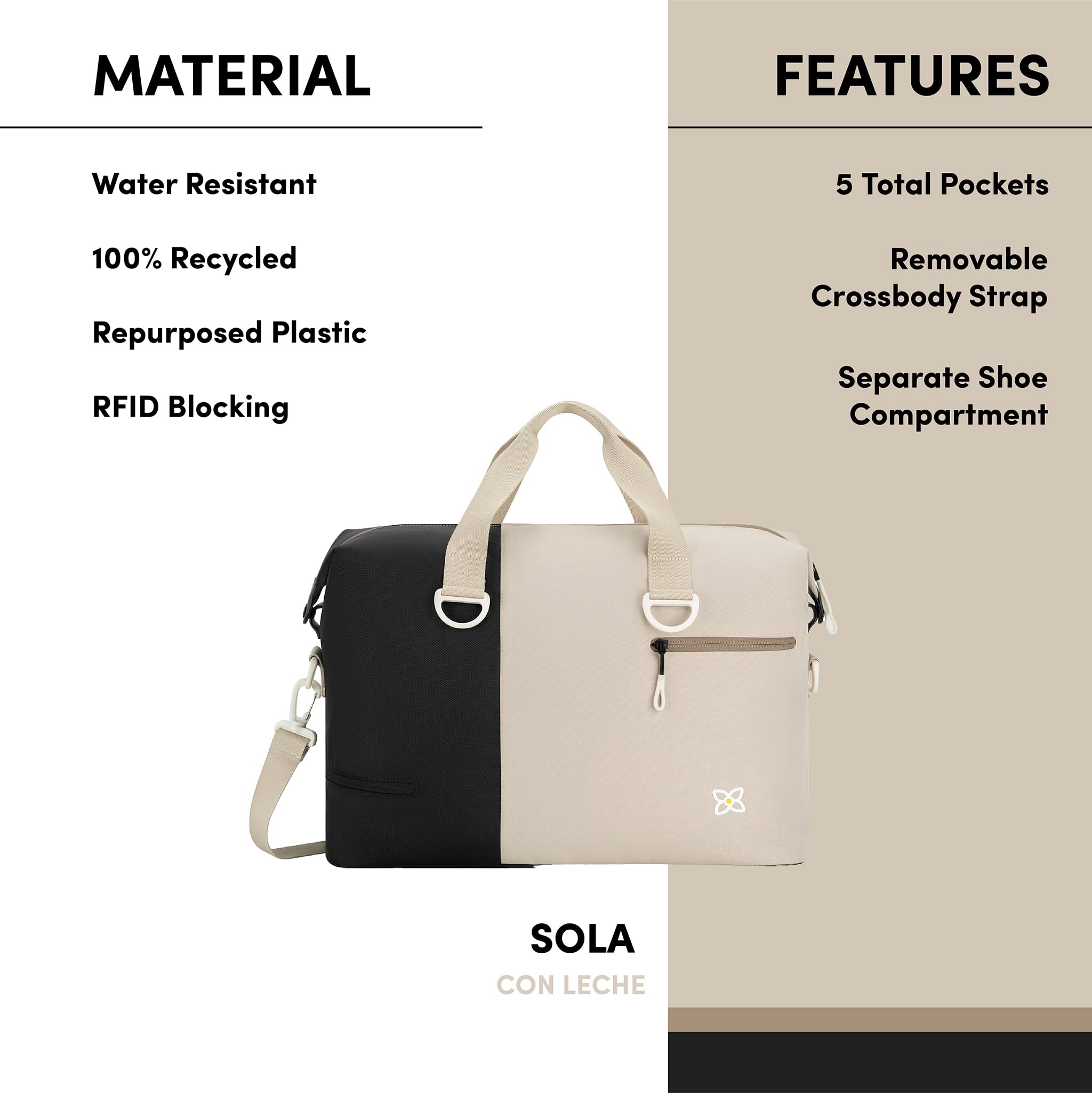 Sherpani Sola Travel Duffle Bag for Women - Carry-On Weekender with Luggage Pass-Through for Air Travel & Gym