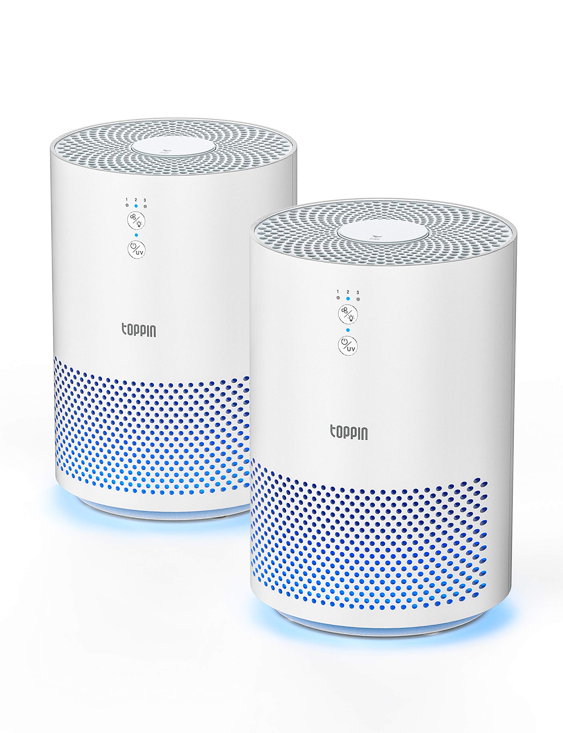 TOPPIN 2-Pack HEPA Air Purifier for Home, Bedroom & Office - Removes Dust, Pollen, Pet Dander, Smoke & Odors - White Desktop Air Cleaner for Small/Medium Rooms, Dorms & Pet Areas | Perfect for Allergy Relief & Fresh Indoor Air
