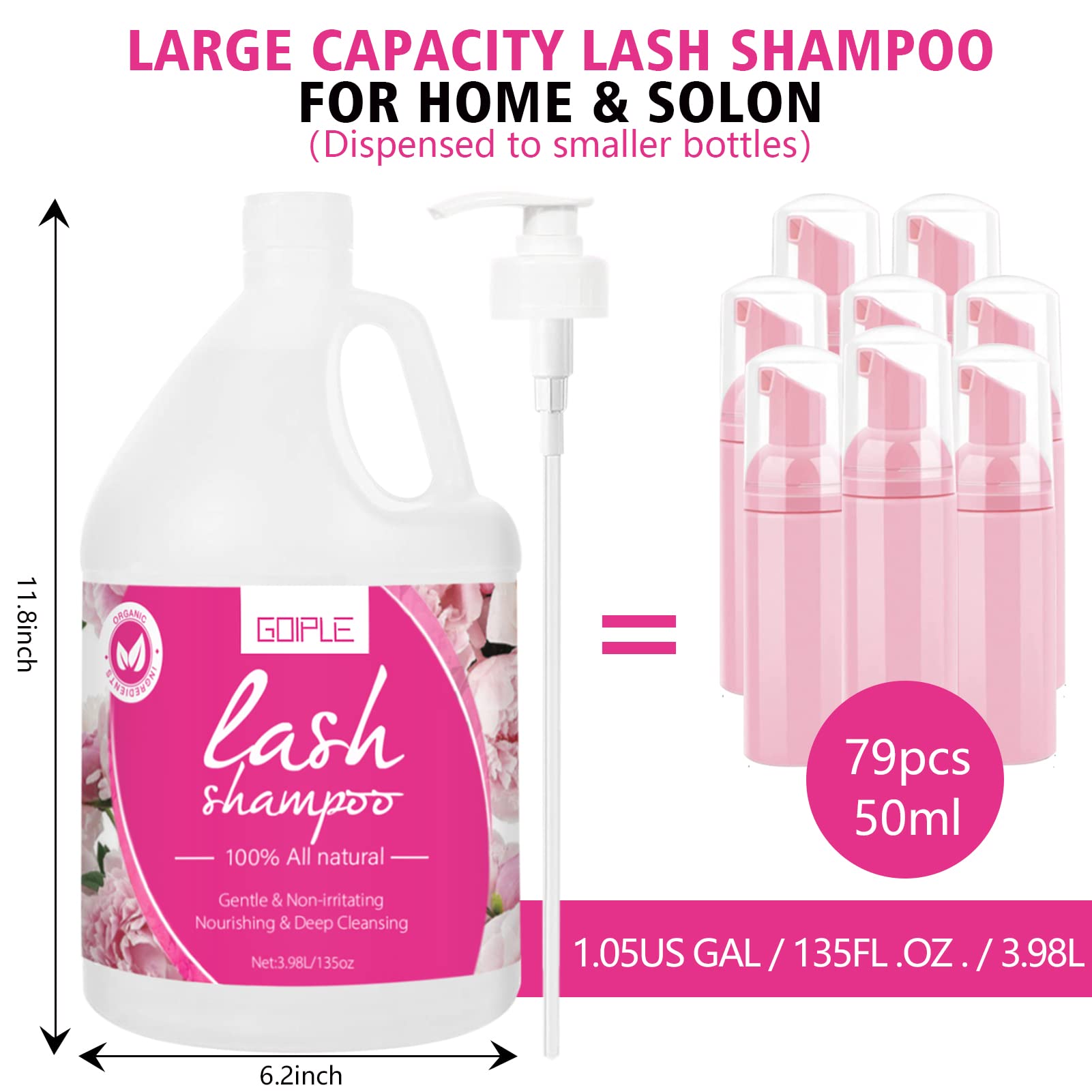 Professional Eyelash Extension Shampoo & Cleanser - 3.98L Foaming Lash Wash for Extensions | Gentle, Non-Irritating Formula | Salon & Home Use | Perfect for Daily Lash Care & Maintenance